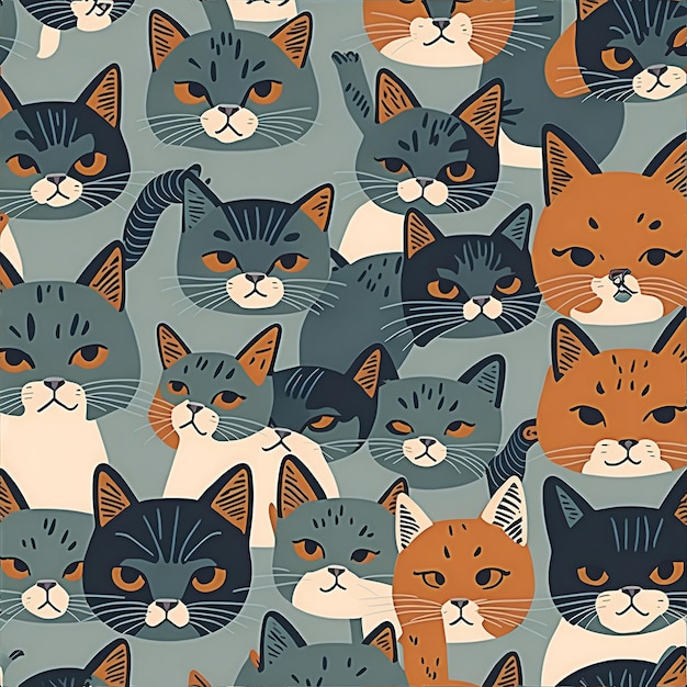 Un motivo di gatti con colori diversi e la scritta "cats" sul fondo.