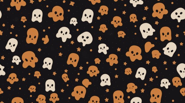 un motivo di Halloween in bianco e nero con teschi e stelle