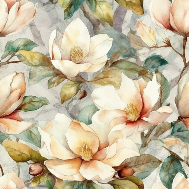 Un motivo floreale ad acquerello con fiori di magnolia.