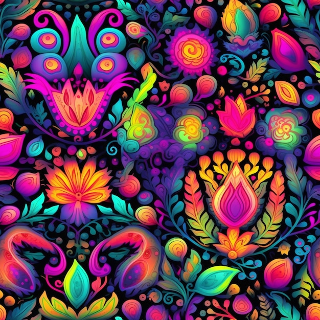 Un motivo floreale colorato con molti colori e forme diverse ai generativa