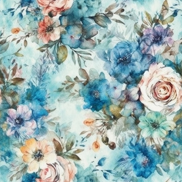 Un motivo floreale con fiori blu.