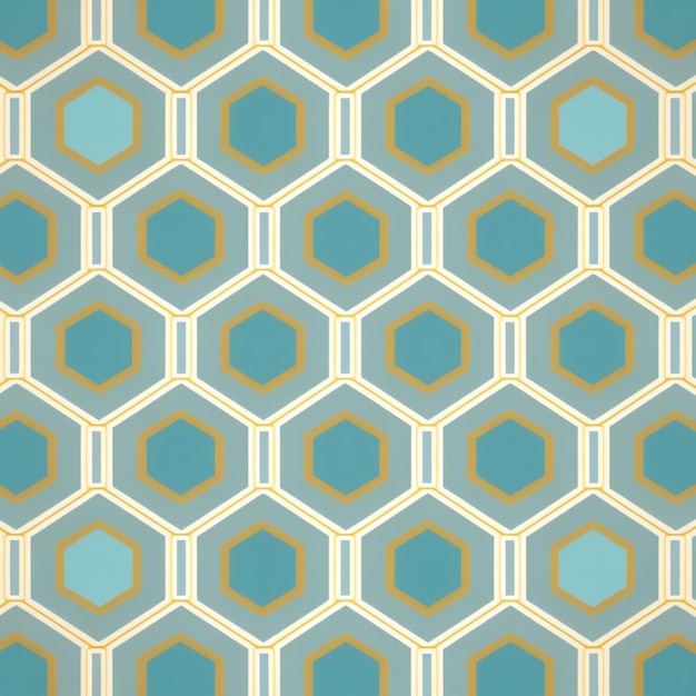 Un motivo geometrico blu e oro con linee dorate.