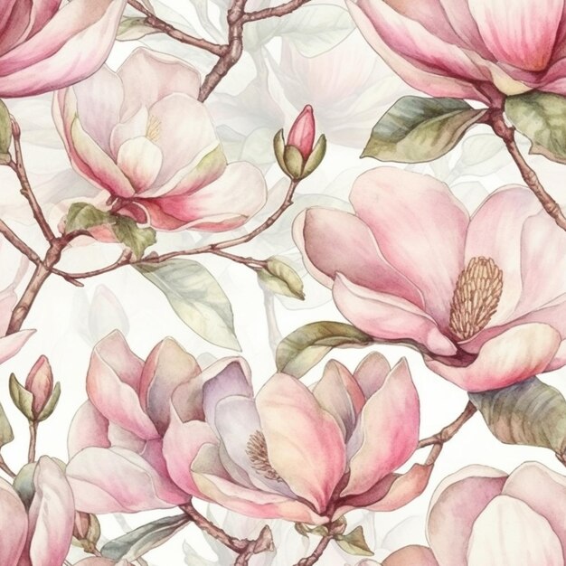 Un motivo senza cuciture di fiori di magnolia su un ramo.