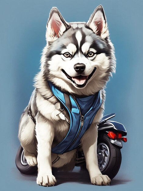 Un motociclista di husky siberiano intelligente