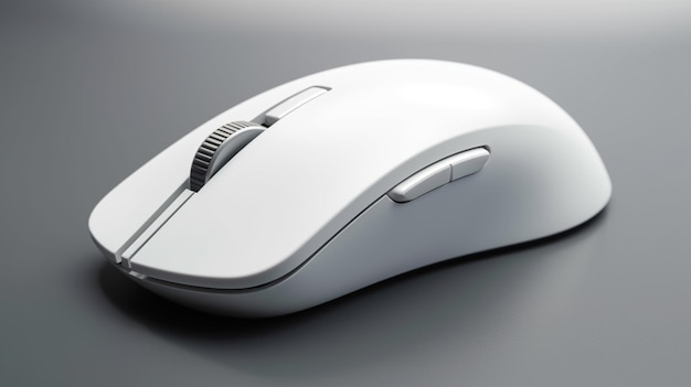 Un mouse per computer bianco con un pulsante nero nella parte inferiore.