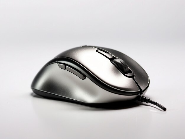 Un mouse per computer con due persone su di esso con uno sfondo bianco