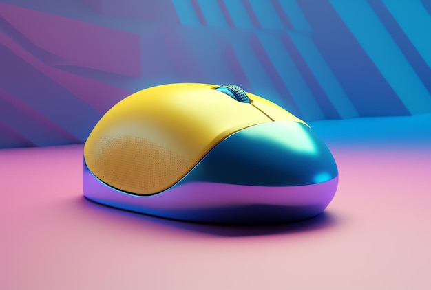 Un mouse per computer con una copertina blu e gialla