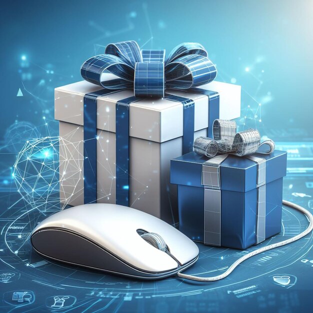 Un mouse per computer e una scatola regalo generati da Ai