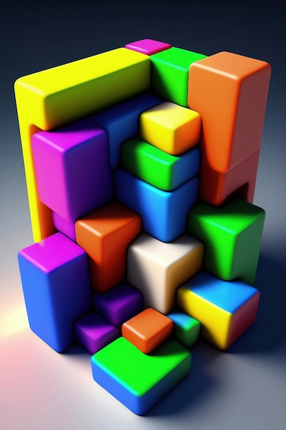 Un mucchio colorato di cubi con la parola su carta da parati in stile 3d