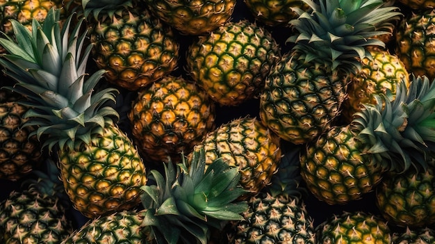 Un mucchio di ananas su un tavolo