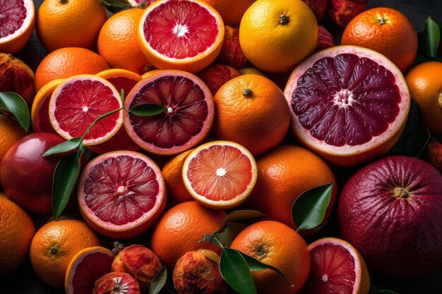 Un mucchio di arance e arance rosse con la parola sangue sul lato