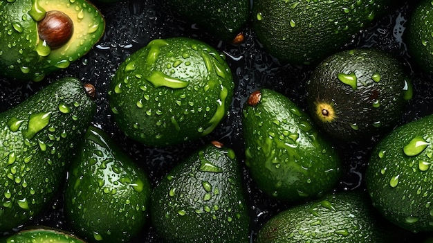 Un mucchio di avocado con la parola avocado sul lato