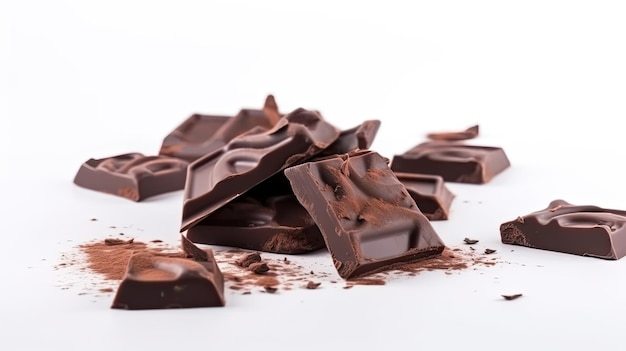 Un mucchio di barrette di cioccolato fondente su uno sfondo bianco