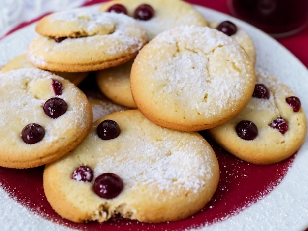 un mucchio di biscotti con mirtilli e mirtilli sopra di loro