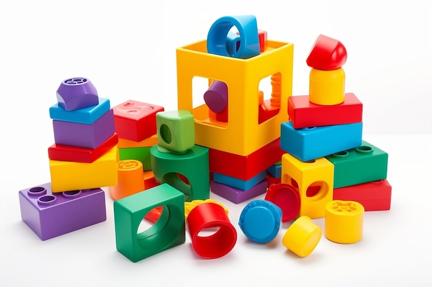 Un mucchio di blocchi di lego colorati con uno che dice "Sono un bambino"