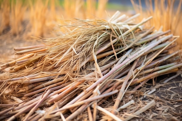 Un mucchio di canne fresche pronte per la fabbricazione di cesti