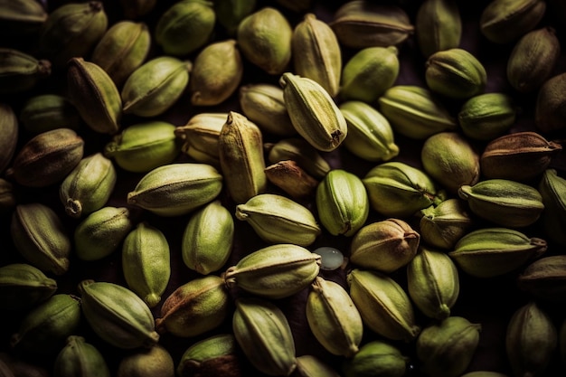 Un mucchio di cardamomo su uno sfondo scuro