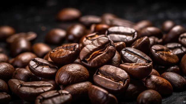 Un mucchio di chicchi di caffè con la parola caffè in cima