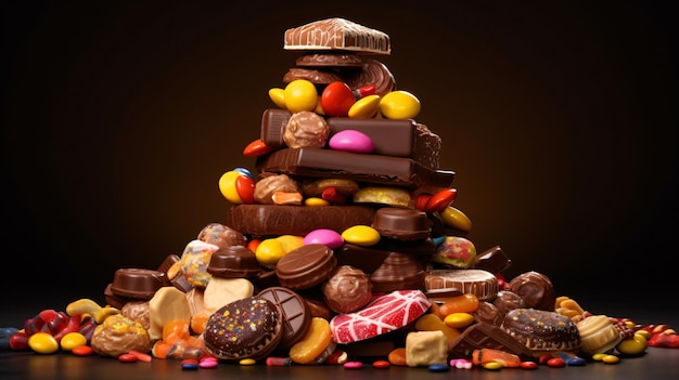 Un mucchio di cioccolatini con diversi tipi di caramelle