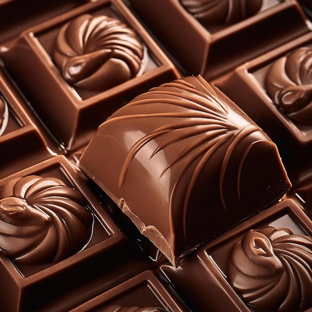 un mucchio di cioccolatini con una che ha la parola su di esso