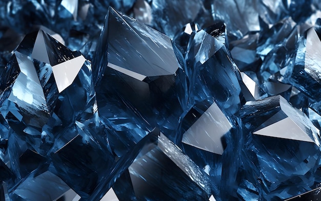 Un mucchio di cristalli blu con la parola blu sul lato.