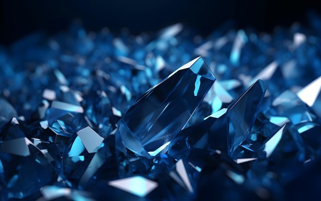 Un mucchio di diamanti blu con la parola diamante sul fondo.