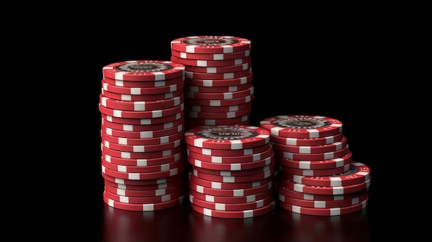 Un mucchio di fiches da poker rosse su sfondo nero Ia generativa