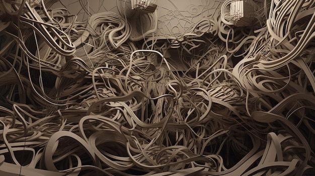 Un mucchio di fili e fili in una stanza buia