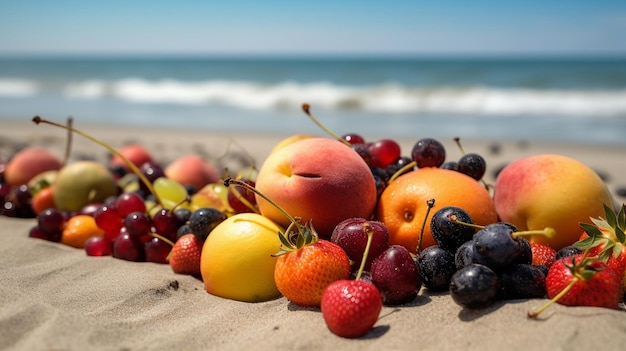 Un mucchio di frutta sulla spiaggia