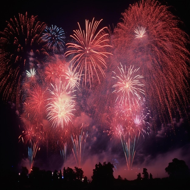 Un mucchio di fuochi d'artificio che sono nella notte