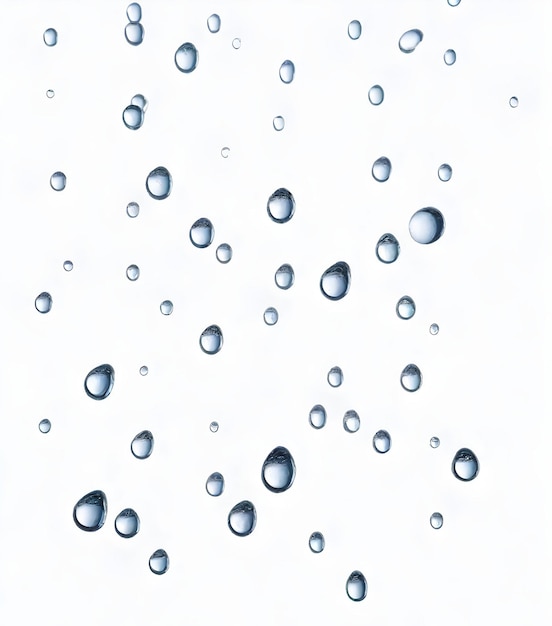 un mucchio di gocce d'acqua galleggiano su uno sfondo bianco