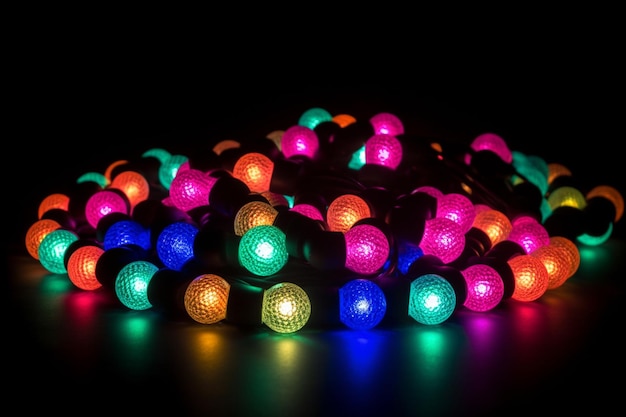 Un mucchio di luci a led colorate con la scritta "luce" in alto.