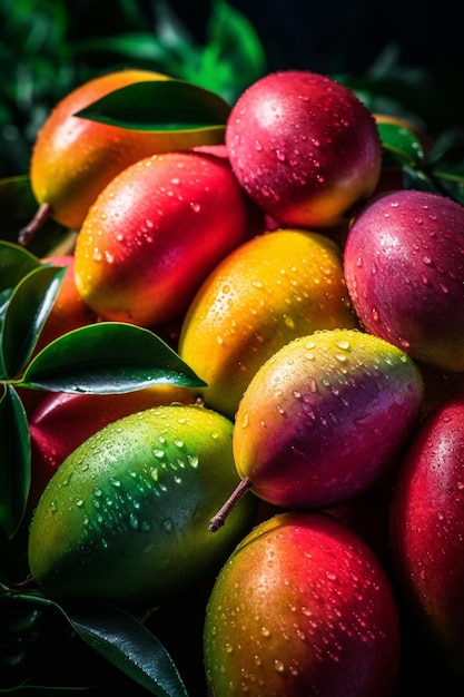 Un mucchio di mango con la parola mango in cima.