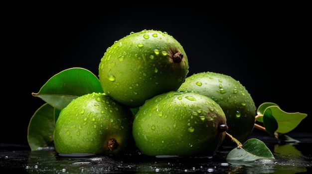 un mucchio di mele verdi con gocce d'acqua