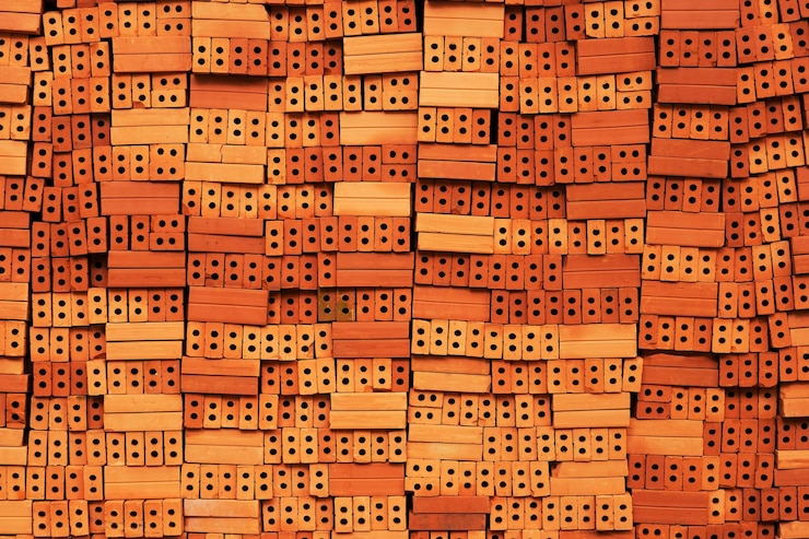 Foto un mucchio di nuovi mattoni da costruzione