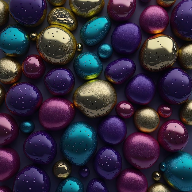 Un mucchio di palle di vetro colorate sono su uno sfondo scuro.