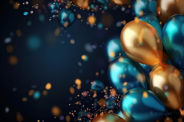 Un mucchio di palloncini blu e oro che fluttuano nell'aria generativa AI