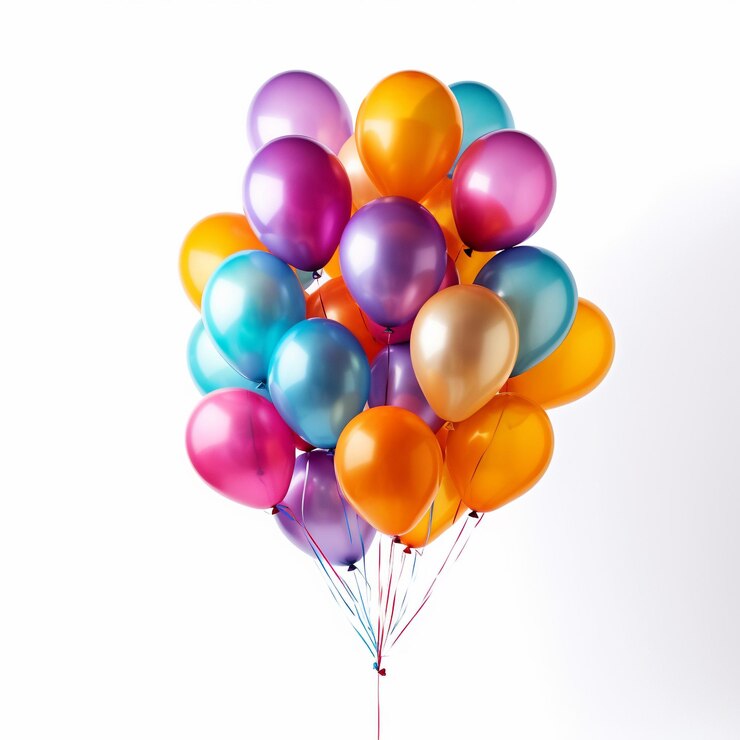 Foto un mucchio di palloncini colorati con uno sfondo bianco con uno background bianco