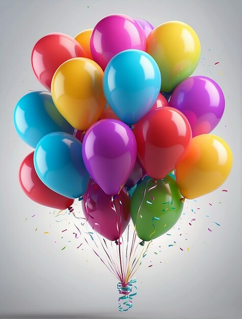 un mucchio di palloncini colorati e una scatola regalo e un dolce desiderio di compleanno