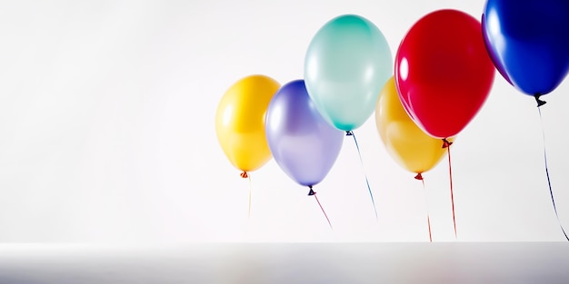 Un mucchio di palloncini colorati sono in fila.