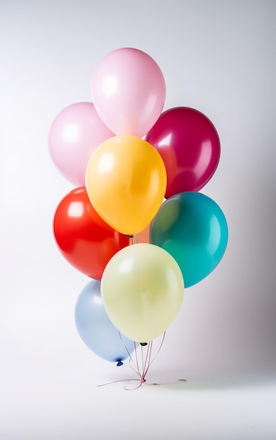 Un mucchio di palloncini colorati sono in un vaso su uno sfondo bianco.