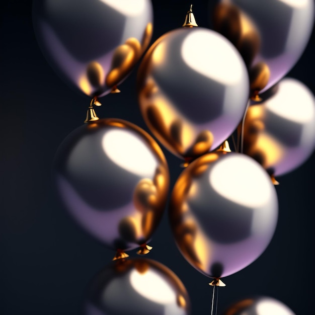 Un mucchio di palloncini con sopra oro e viola