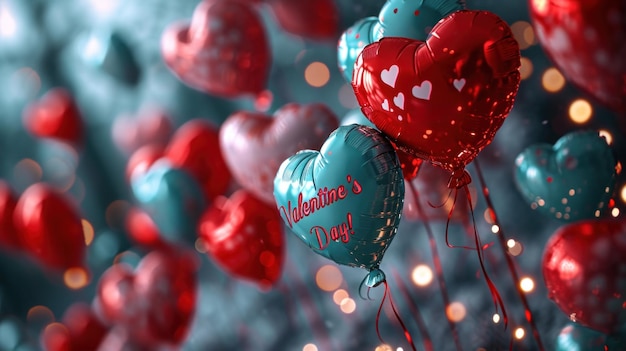 Un mucchio di palloncini di San Valentino con cuori e nomi su di loro