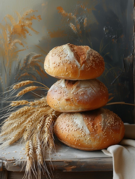 Un mucchio di pane fatto in casa con farina e chicchi di grano