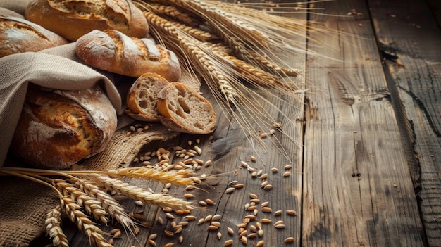 Un mucchio di pane su un tavolo di legno