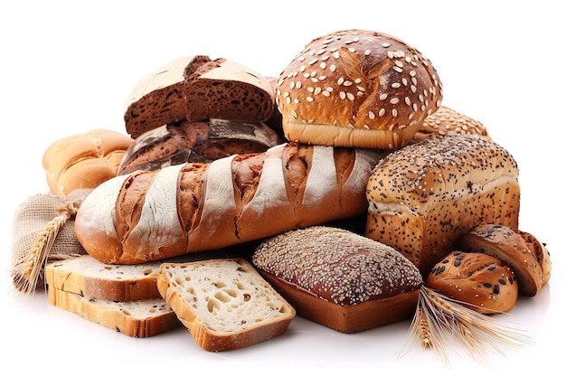 Un mucchio di pane su uno sfondo bianco