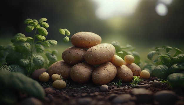 Un mucchio di patate in giardino IA generativa