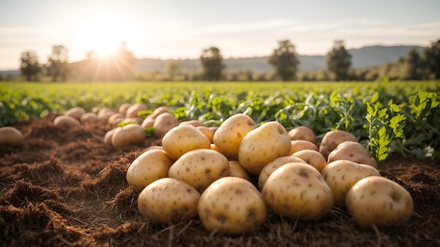 Un mucchio di patate in un campo sereno