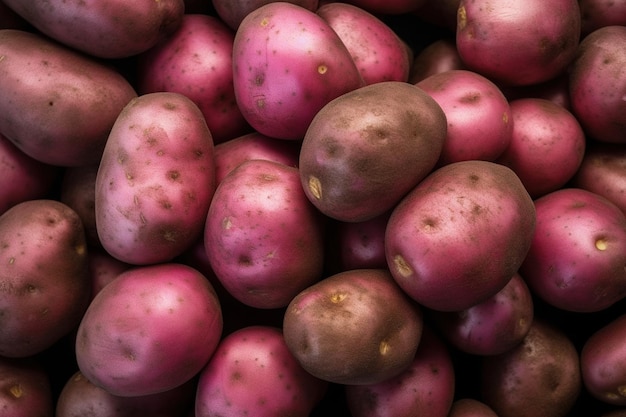 Un mucchio di patate rosse e viola