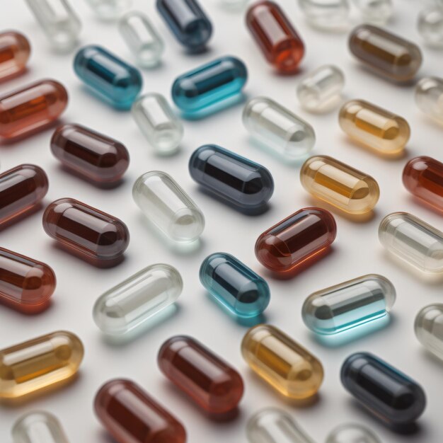 Un mucchio di perline di vetro colorate diverse sono su un tavolo.